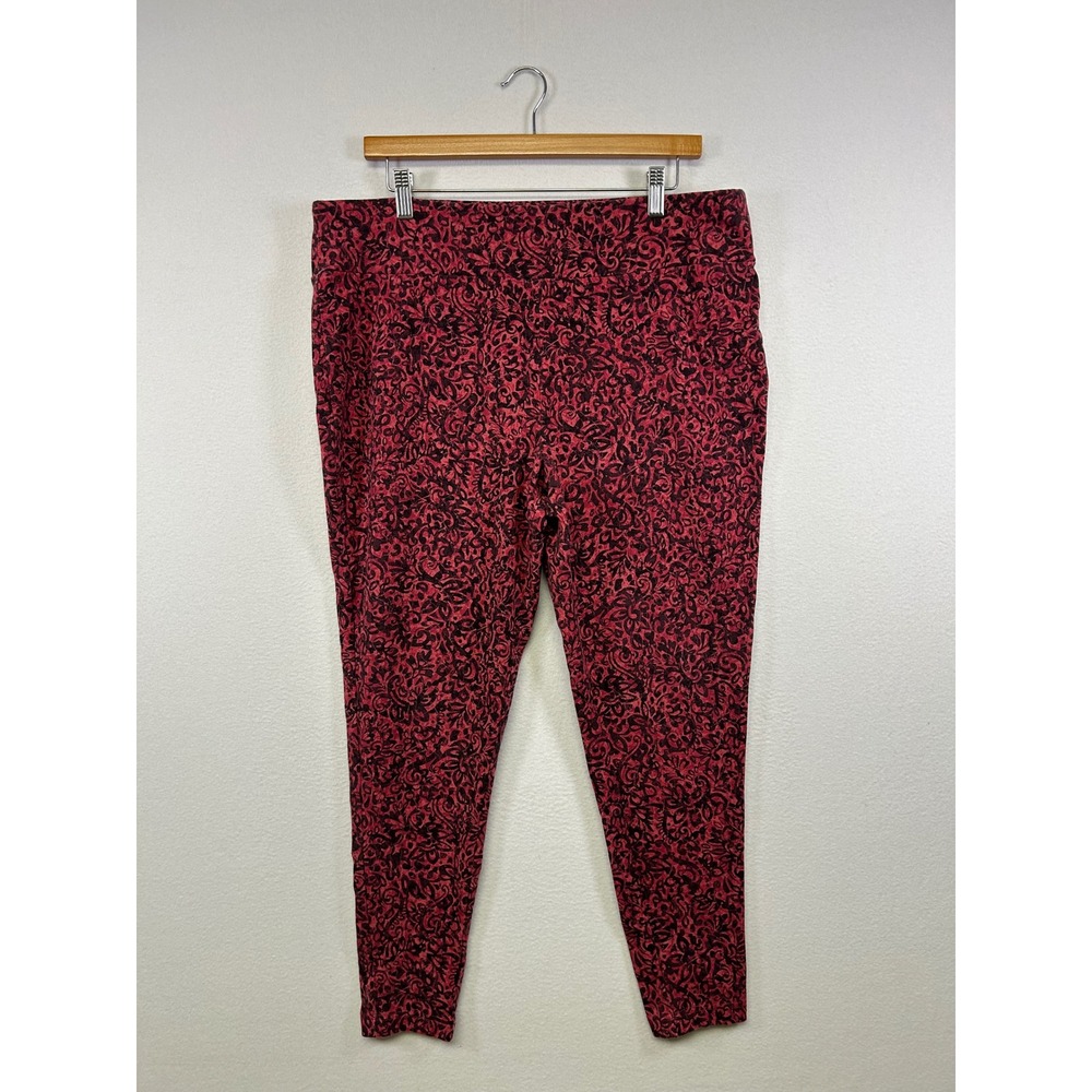 Bohemian Terra & Sky Womens 1X 16W-18W Red Black Damask Print High Rise Leggings